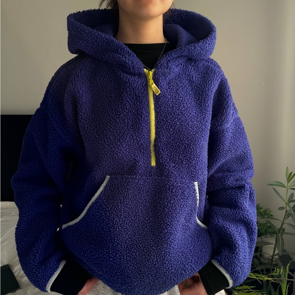 Wild Fable Women's Blue Half-Zip Faux Fur Sherpa Anorak Jacket, M - Picture 6 of 10